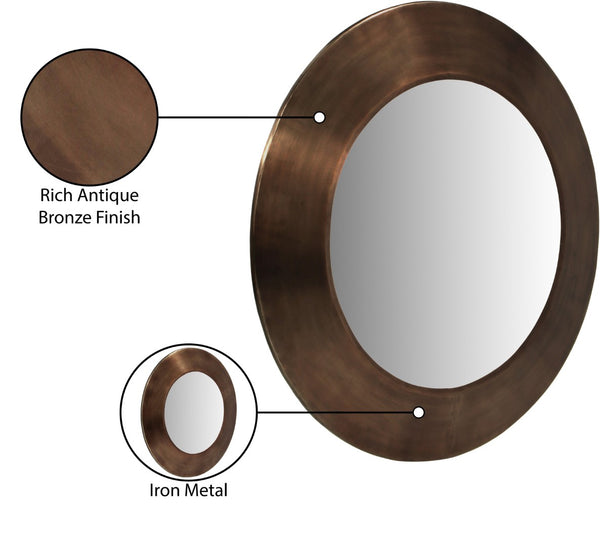 Meridian Furniture Sphere Round Iron Wall Mirror Open Frame Sculptural Accent for Entryways and Living Rooms Brown 36 inches 66003Brown-36M