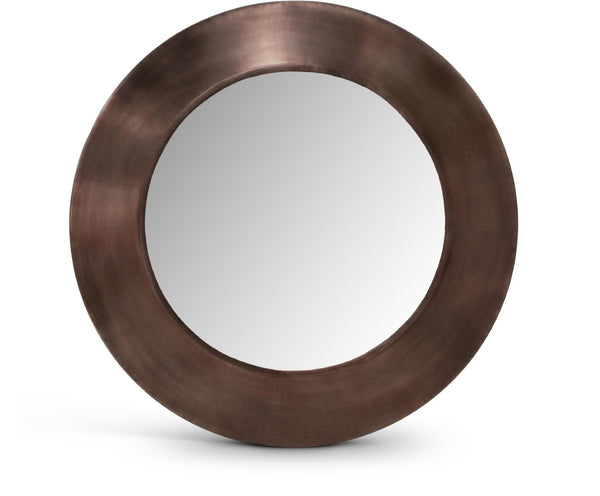 Meridian Furniture Sphere Round Iron Wall Mirror Open Frame Sculptural Accent for Entryways and Living Rooms Brown 36 inches 66003Brown-36M
