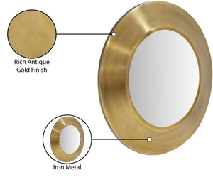 Meridian Furniture Sphere Round Iron Wall Mirror Open Frame Sculptural Accent for Entryways and Living Rooms Gold 24 inches 66003Gold-24M
