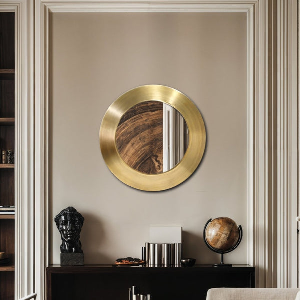 Meridian Furniture Sphere Round Iron Wall Mirror Open Frame Sculptural Accent for Entryways and Living Rooms Gold 24 inches 66003Gold-24M