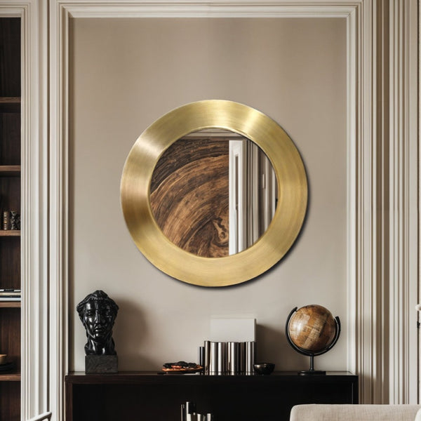 Meridian Furniture Sphere Round Iron Wall Mirror Open Frame Sculptural Accent for Entryways and Living Rooms Gold 30 inches 66003Gold-30M
