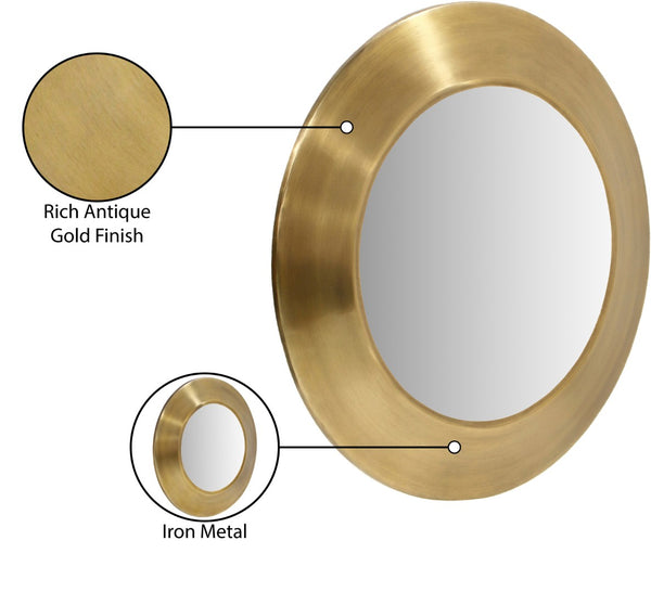 Meridian Furniture Sphere Round Iron Wall Mirror Open Frame Sculptural Accent for Entryways and Living Rooms Gold 36 inches 66003Gold-36M