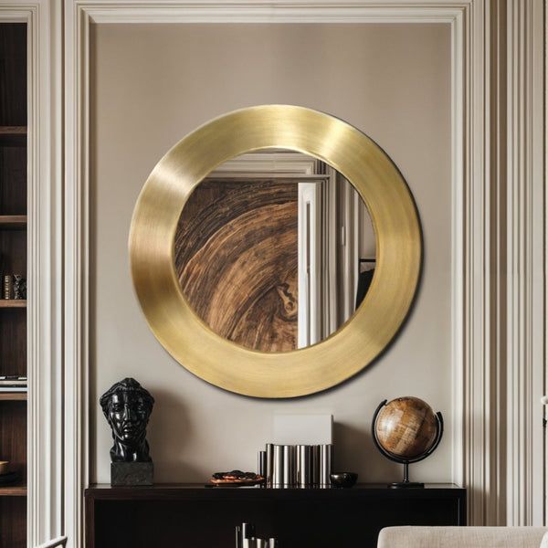 Meridian Furniture Sphere Round Iron Wall Mirror Open Frame Sculptural Accent for Entryways and Living Rooms Gold 36 inches 66003Gold-36M