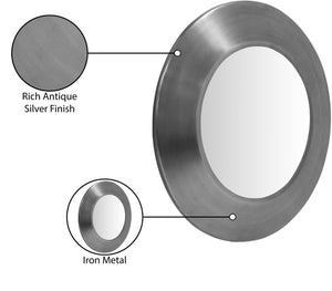 Meridian Furniture Sphere Round Iron Wall Mirror Open Frame Sculptural Accent for Entryways and Living Rooms Silver 24 inches 66003Silver-24M