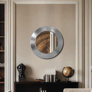 Meridian Furniture Sphere Round Iron Wall Mirror Open Frame Sculptural Accent for Entryways and Living Rooms Silver 24 inches 66003Silver-24M