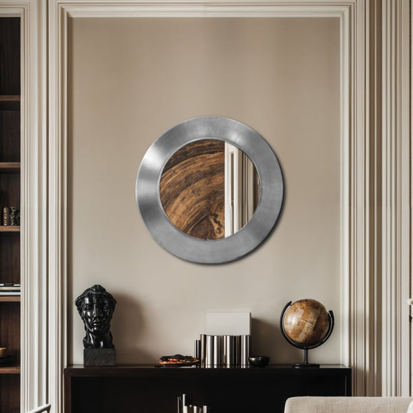 Meridian Furniture Sphere Round Iron Wall Mirror Open Frame Sculptural Accent for Entryways and Living Rooms Silver 24 inches 66003Silver-24M