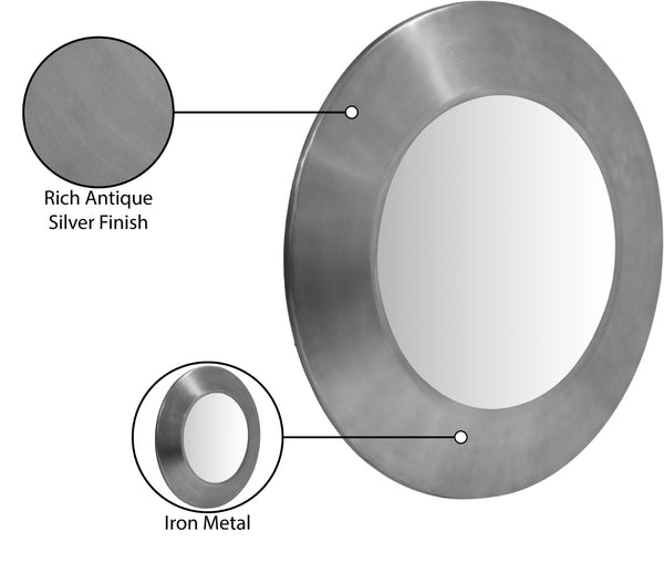 Meridian Furniture Sphere Round Iron Wall Mirror Open Frame Sculptural Accent for Entryways and Living Rooms Silver 30 inches 66003Silver-30M