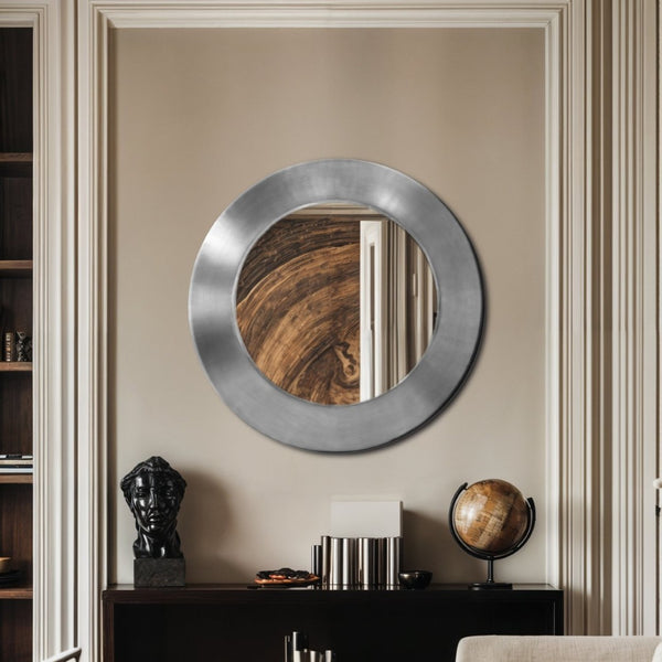 Meridian Furniture Sphere Round Iron Wall Mirror Open Frame Sculptural Accent for Entryways and Living Rooms Silver 30 inches 66003Silver-30M