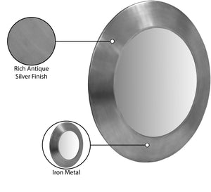 Meridian Furniture Sphere Round Iron Wall Mirror Open Frame Sculptural Accent for Entryways and Living Rooms Silver 36 inches 66003Silver-36M