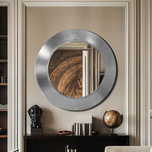 Meridian Furniture Sphere Round Iron Wall Mirror Open Frame Sculptural Accent for Entryways and Living Rooms Silver 36 inches 66003Silver-36M