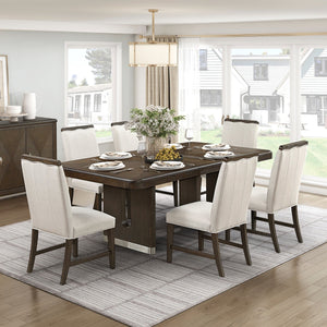 English Elm Modern 7-Piece Brown Dining Set: Extendable Table & 6 Beige Upholstered Chairs, Stylish Comfort B011S01902