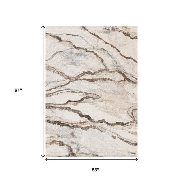 HomeRoots 5' Modern Abstract Area Rug in White and Gray – Soft, Durable, Stain-Resistant for Any Room 5' X 8' 660042