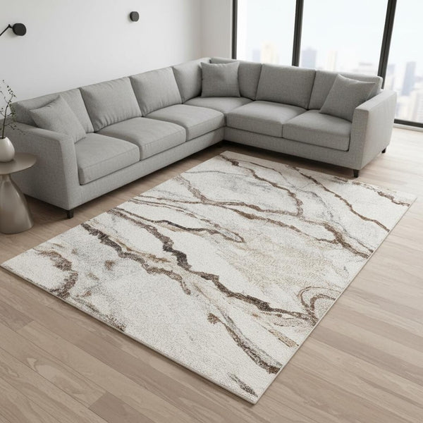 HomeRoots 5' Modern Abstract Area Rug in White and Gray – Soft, Durable, Stain-Resistant for Any Room 8' X 11' 660043