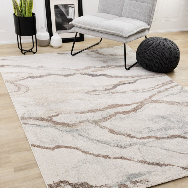 HomeRoots 5' Modern Abstract Area Rug in White and Gray – Soft, Durable, Stain-Resistant for Any Room 8' X 11' 660043