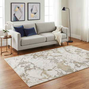 HomeRoots 5' Contemporary White and Gray Abstract Area Rug - Soft, Durable, Stain-Resistant Comfort for Any Space 5' X 8' 660044