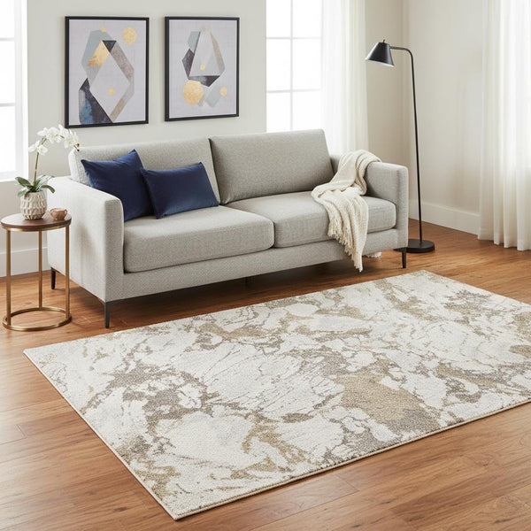 HomeRoots 5' Contemporary White and Gray Abstract Area Rug - Soft, Durable, Stain-Resistant Comfort for Any Space 5' X 8' 660044