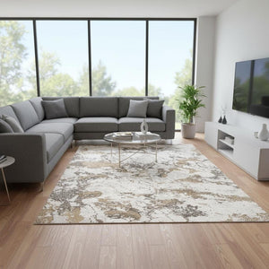 HomeRoots 5' Contemporary White and Gray Abstract Area Rug - Soft, Durable, Stain-Resistant Comfort for Any Space 8' X 11' 660045