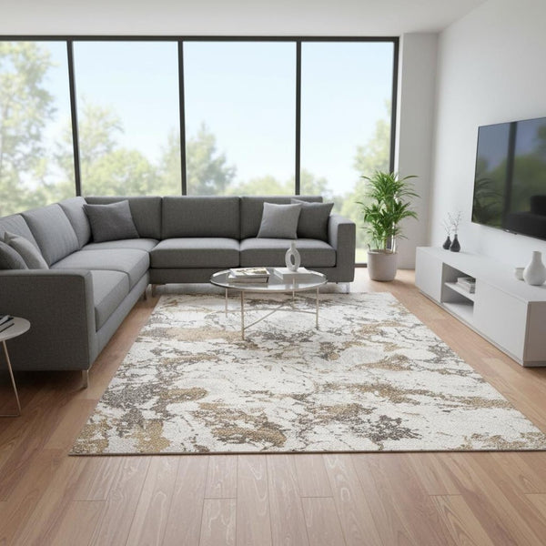 HomeRoots 5' Contemporary White and Gray Abstract Area Rug - Soft, Durable, Stain-Resistant Comfort for Any Space 8' X 11' 660045
