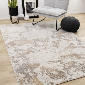 HomeRoots 5' Contemporary White and Gray Abstract Area Rug - Soft, Durable, Stain-Resistant Comfort for Any Space 8' X 11' 660045
