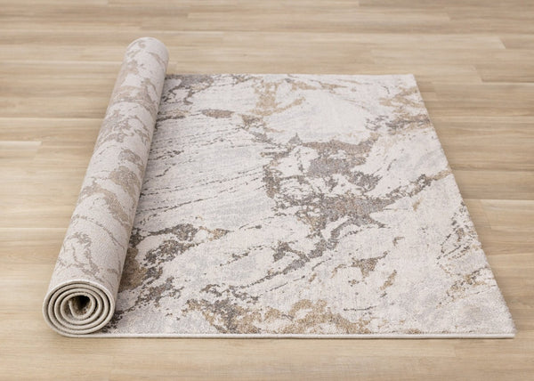 HomeRoots 5' Contemporary White and Gray Abstract Area Rug - Soft, Durable, Stain-Resistant Comfort for Any Space 8' X 11' 660045