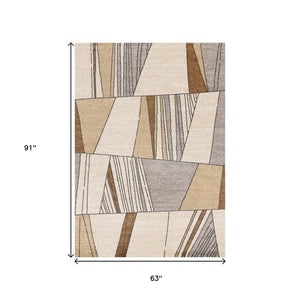 HomeRoots 5' Modern White and Black Geometric Area Rug - Durable, Stain-Resistant, Cozy Comfort for Any Room 5' X 8' 660046
