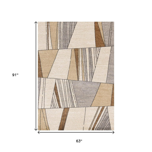 HomeRoots 5' Modern White and Black Geometric Area Rug - Durable, Stain-Resistant, Cozy Comfort for Any Room 5' X 8' 660046