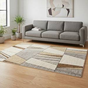 HomeRoots 5' Modern White and Black Geometric Area Rug - Durable, Stain-Resistant, Cozy Comfort for Any Room 5' X 8' 660046