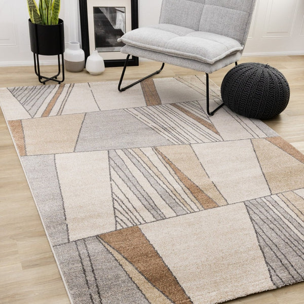 HomeRoots 5' Modern White and Black Geometric Area Rug - Durable, Stain-Resistant, Cozy Comfort for Any Room 5' X 8' 660046