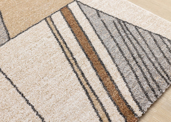 HomeRoots 5' Modern White and Black Geometric Area Rug - Durable, Stain-Resistant, Cozy Comfort for Any Room 5' X 8' 660046