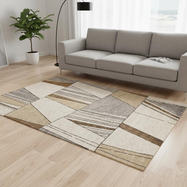 HomeRoots 5' Modern White and Black Geometric Area Rug - Durable, Stain-Resistant, Cozy Comfort for Any Room 5' X 8' 660046