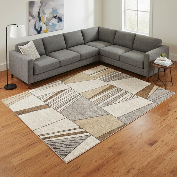 HomeRoots 5' Modern White and Black Geometric Area Rug - Durable, Stain-Resistant, Cozy Comfort for Any Room 8' X 11' 660047