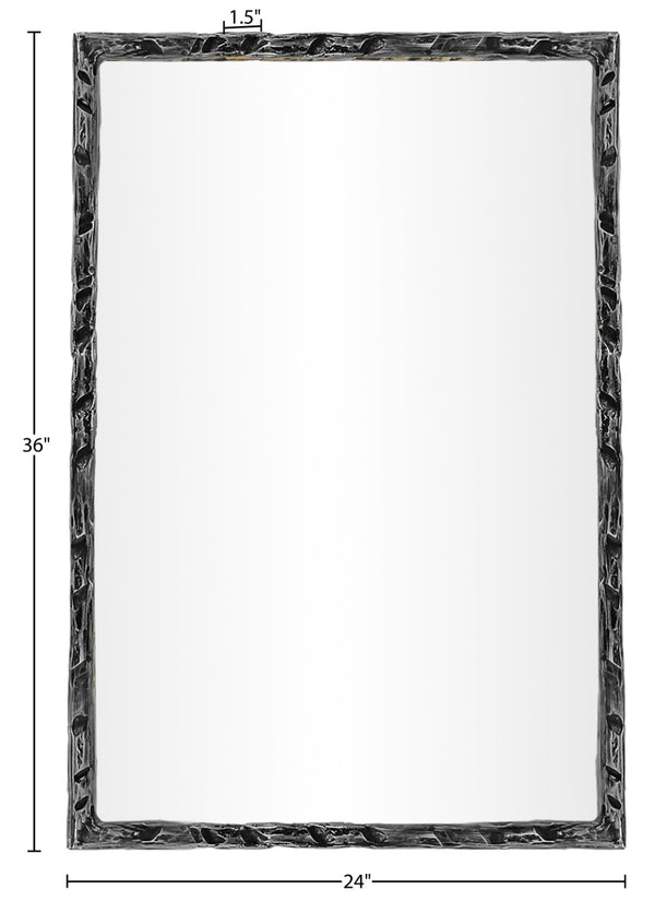 Meridian Furniture Hammer Forged Iron Wall Mirror Handcrafted Antique Frame for Entryway or Living Room Decor Black 24 inches 66004Black-M