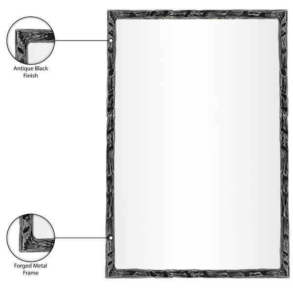 Meridian Furniture Hammer Forged Iron Wall Mirror Handcrafted Antique Frame for Entryway or Living Room Decor Black 24 inches 66004Black-M
