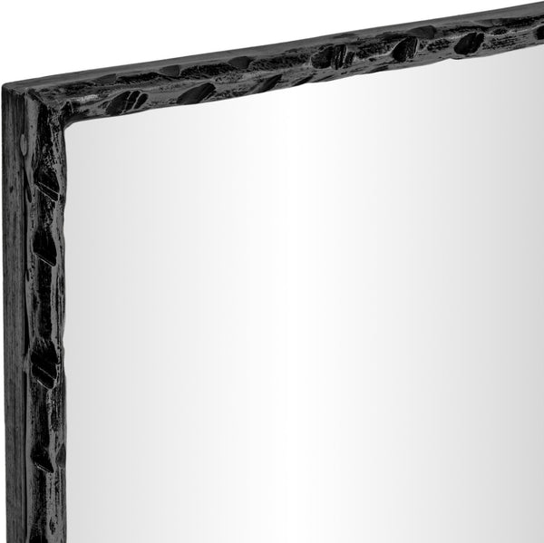 Meridian Furniture Hammer Forged Iron Wall Mirror Handcrafted Antique Frame for Entryway or Living Room Decor Black 24 inches 66004Black-M
