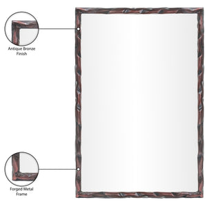 Meridian Furniture Hammer Forged Iron Wall Mirror Handcrafted Antique Frame for Entryway or Living Room Decor Brown 24 inches 66004Brown-M