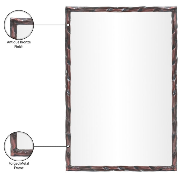 Meridian Furniture Hammer Forged Iron Wall Mirror Handcrafted Antique Frame for Entryway or Living Room Decor Brown 24 inches 66004Brown-M