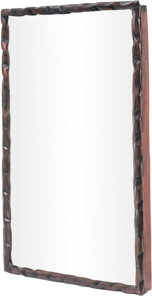 Meridian Furniture Hammer Forged Iron Wall Mirror Handcrafted Antique Frame for Entryway or Living Room Decor Brown 24 inches 66004Brown-M