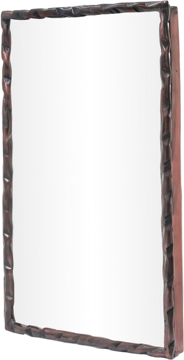 Meridian Furniture Hammer Forged Iron Wall Mirror Handcrafted Antique Frame for Entryway or Living Room Decor Brown 24 inches 66004Brown-M