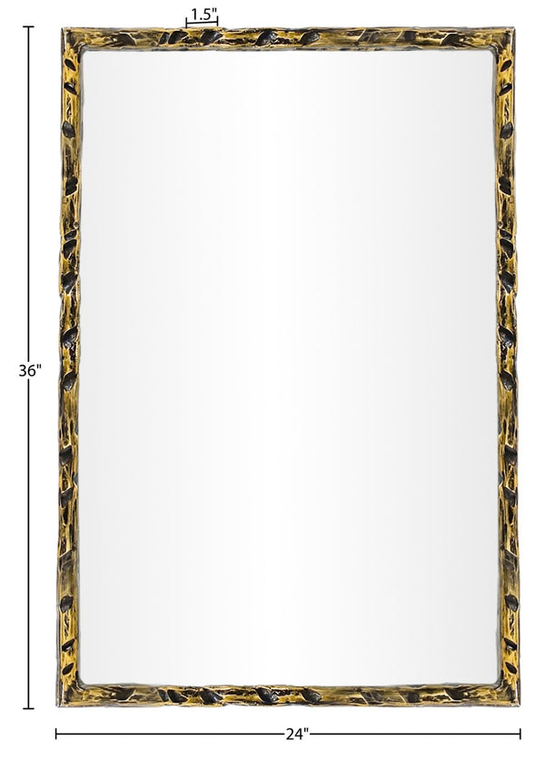 Meridian Furniture Hammer Forged Iron Wall Mirror Handcrafted Antique Frame for Entryway or Living Room Decor Gold 24 inches 66004Gold-M