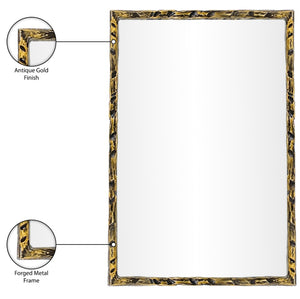Meridian Furniture Hammer Forged Iron Wall Mirror Handcrafted Antique Frame for Entryway or Living Room Decor Gold 24 inches 66004Gold-M