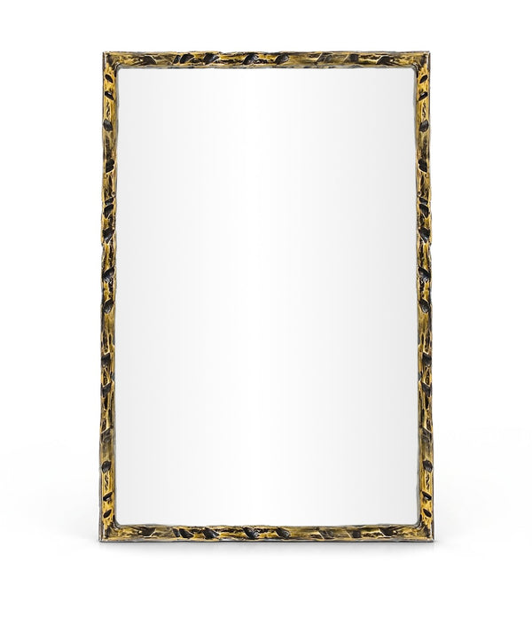Meridian Furniture Hammer Forged Iron Wall Mirror Handcrafted Antique Frame for Entryway or Living Room Decor Gold 24 inches 66004Gold-M