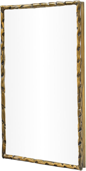 Meridian Furniture Hammer Forged Iron Wall Mirror Handcrafted Antique Frame for Entryway or Living Room Decor Gold 24 inches 66004Gold-M
