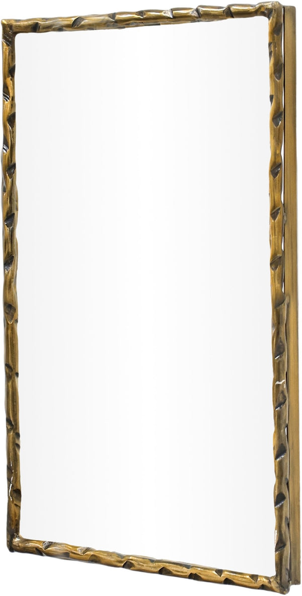 Meridian Furniture Hammer Forged Iron Wall Mirror Handcrafted Antique Frame for Entryway or Living Room Decor Gold 24 inches 66004Gold-M