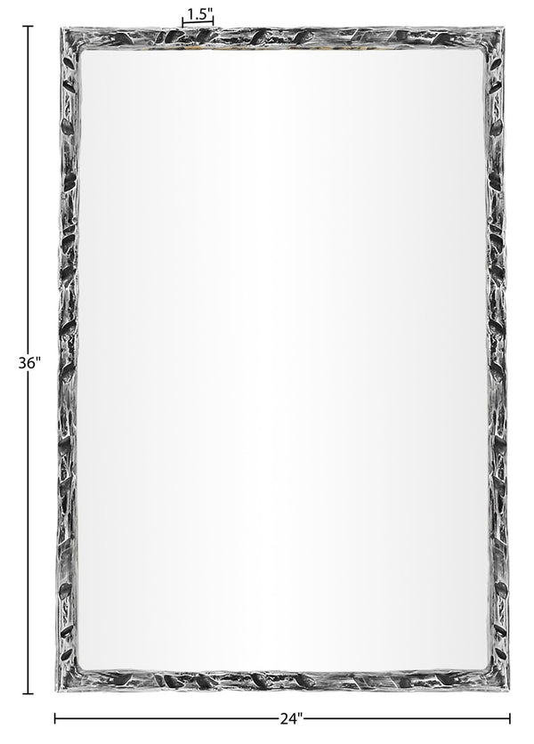 Meridian Furniture Hammer Forged Iron Wall Mirror Handcrafted Antique Frame for Entryway or Living Room Decor Silver 24 inches 66004Silver-M
