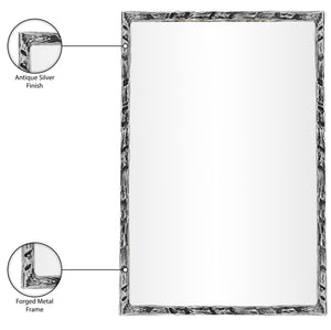 Meridian Furniture Hammer Forged Iron Wall Mirror Handcrafted Antique Frame for Entryway or Living Room Decor Silver 24 inches 66004Silver-M
