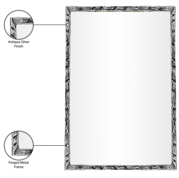 Meridian Furniture Hammer Forged Iron Wall Mirror Handcrafted Antique Frame for Entryway or Living Room Decor Silver 24 inches 66004Silver-M