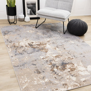 HomeRoots 5' Abstract Area Rug in Taupe, Brown, and Gray - Modern Design for High-Traffic Spaces, Durable & Stylish 5' X 8' 660050