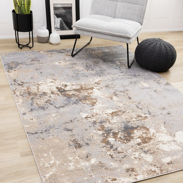 HomeRoots 5' Abstract Area Rug in Taupe, Brown, and Gray - Modern Design for High-Traffic Spaces, Durable & Stylish 5' X 8' 660050