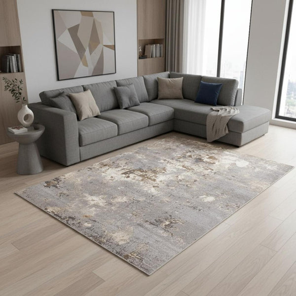 HomeRoots 8' Taupe Brown and Gray Abstract Area Rug - Modern Design, Durable, Stain-Resistant for High-Traffic Areas 8' X 11' 660051