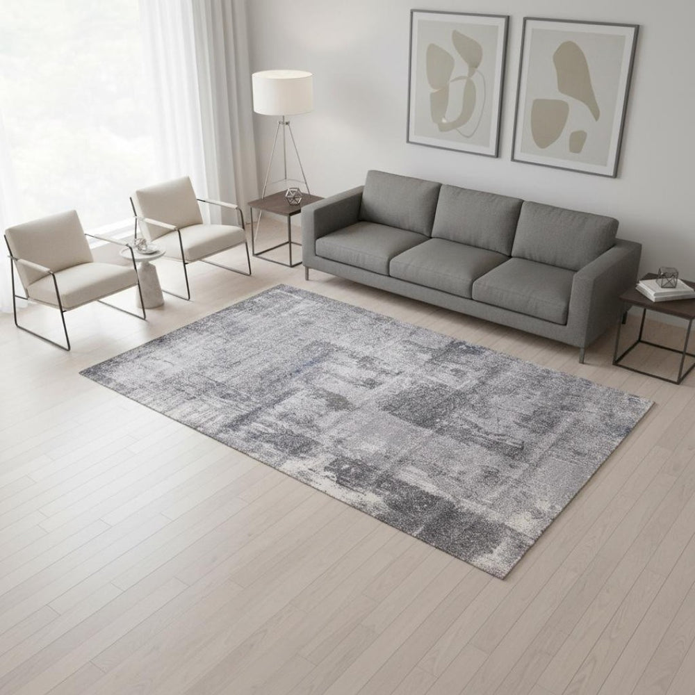 HomeRoots 5' Modern Gray and Ivory Abstract Area Rug - Soft, Stain-Resistant, Ideal for Busy Households 5' X 8' 660052